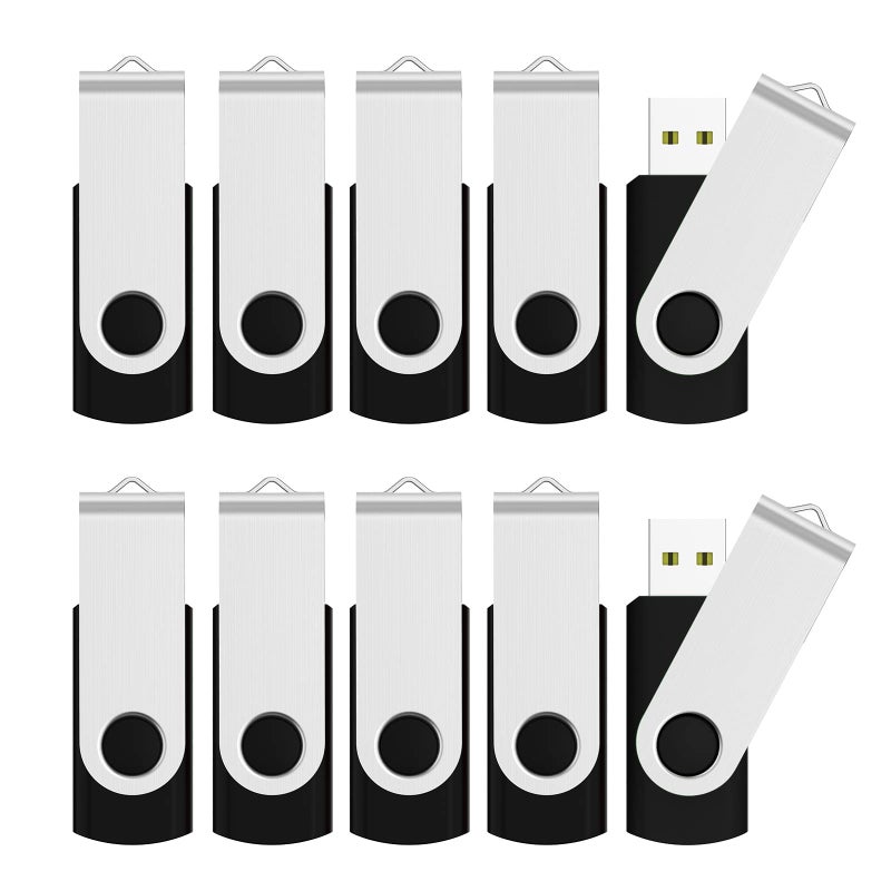 JUANWE 4GB USB Flash Drive 10 Packsï¼ŒBulk Thumb Drives Jump Drive with 360Â°Swivel Shell, Fold Storage USB Stick with Lanyard Hole Portable Pen Drive Mutipack Zip Drive, Black - Image 1
